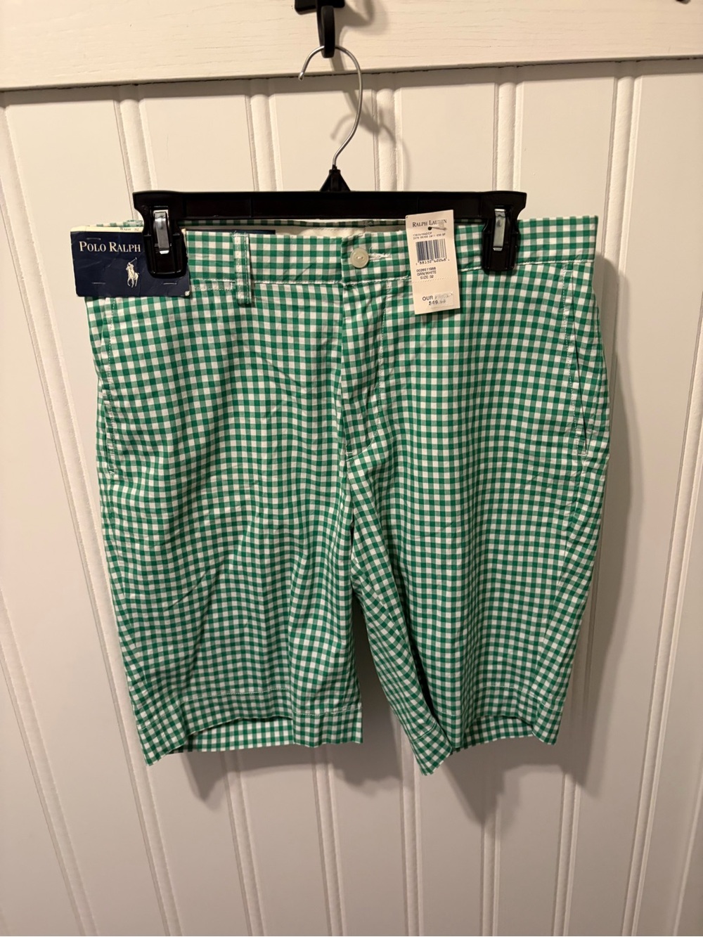 Polo Ralph Lauren Men's Gingham Chino Shorts Green White Plaid NWT Size 32